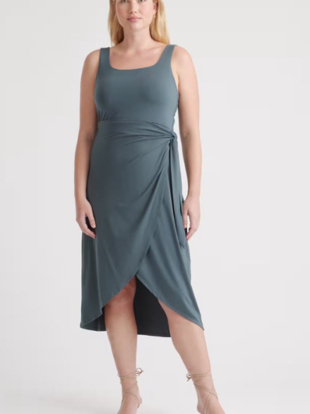 Quince Tencel Jersey Side Tie Midi Dress - Dark Olive (Size Small)